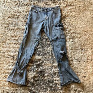 Hot Topic Cargo Jeans Light Wash Distressed Straps Buckles Men’s 30x32